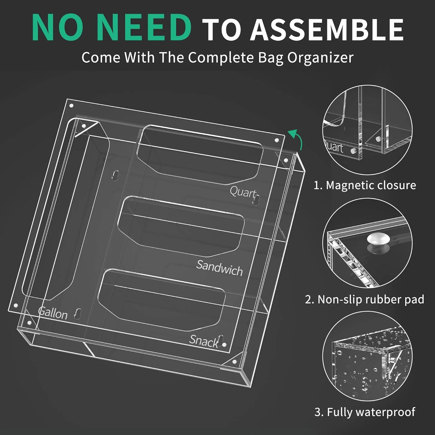 سازمان دهنده کیسه های ذخیره سازی NPPLUS، سازمان دهنده کیسه ای اکریلیک، سازگار با کیسه های گالن، اسلاید کوارت، ساندویچ و اسنک (دهانه شش ضلعی، شفاف)