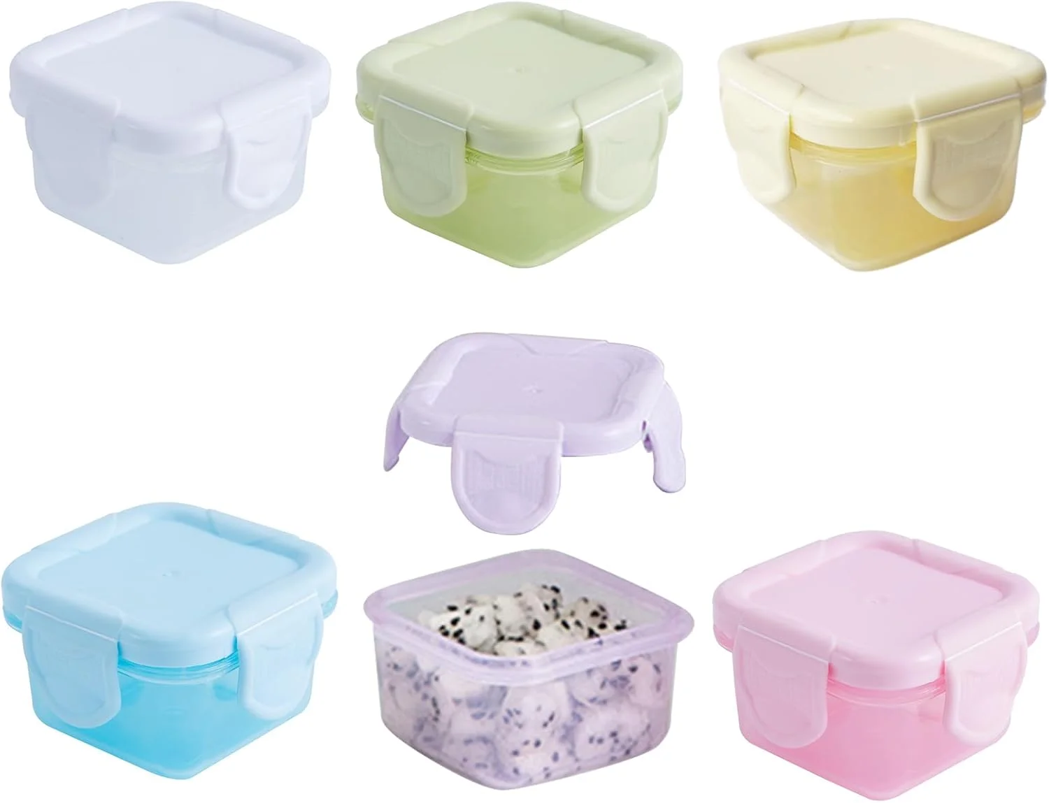 ظروف نگهداری غذای کوچک Eytzpto، 6 عددی، با درب، مناسب برای اسنک و پوره، ظرفیت 60 میلی لیتر، ظرف سس سالاد، قابل استفاده در مایکروویو و ماشین ظرفشویی، شیشه های پلاستیکی قابل استفاده مجدد و قابل چیدن برای بزرگسالان و کودکان