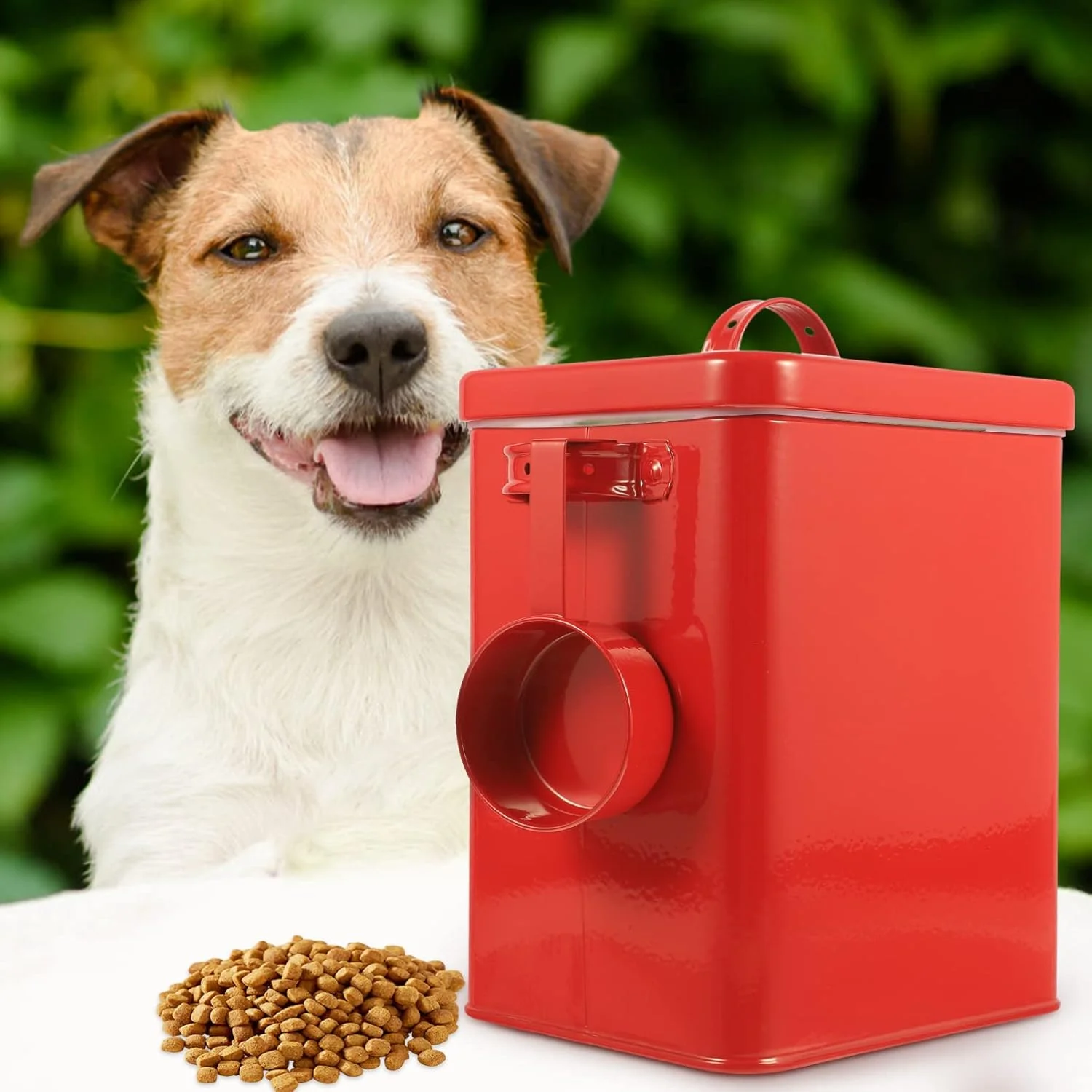 ظرف نگهداری برنج فلزی RAINISO با درب، ظرف غلات، پخش کننده، ظرف نگهداری مواد غذایی مهر و موم شده برای غلات، حبوبات، غذای حیوانات خانگی - قرمز