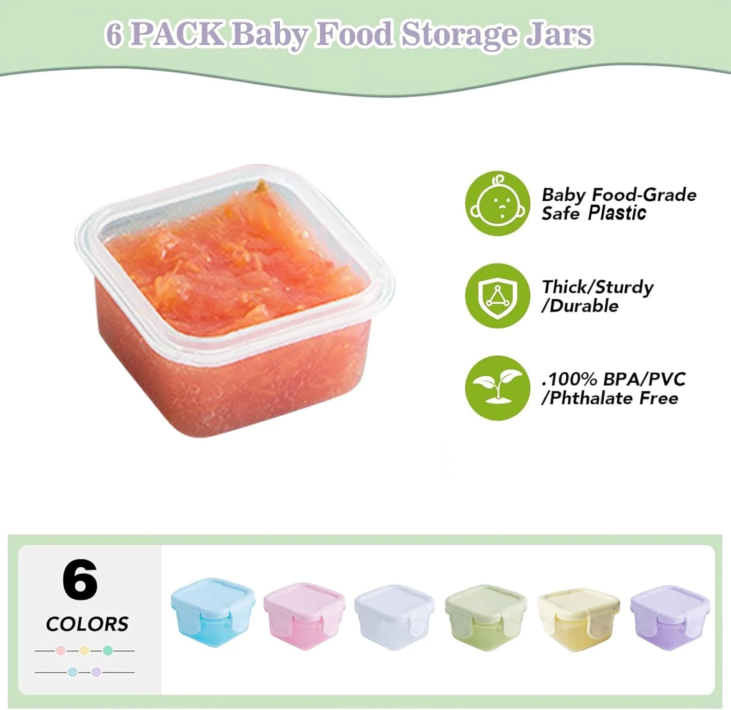 ظروف نگهداری غذای کوچک Eytzpto، 6 عددی، با درب، مناسب برای اسنک و پوره، ظرفیت 60 میلی لیتر، ظرف سس سالاد، قابل استفاده در مایکروویو و ماشین ظرفشویی، شیشه های پلاستیکی قابل استفاده مجدد و قابل چیدن برای بزرگسالان و کودکان