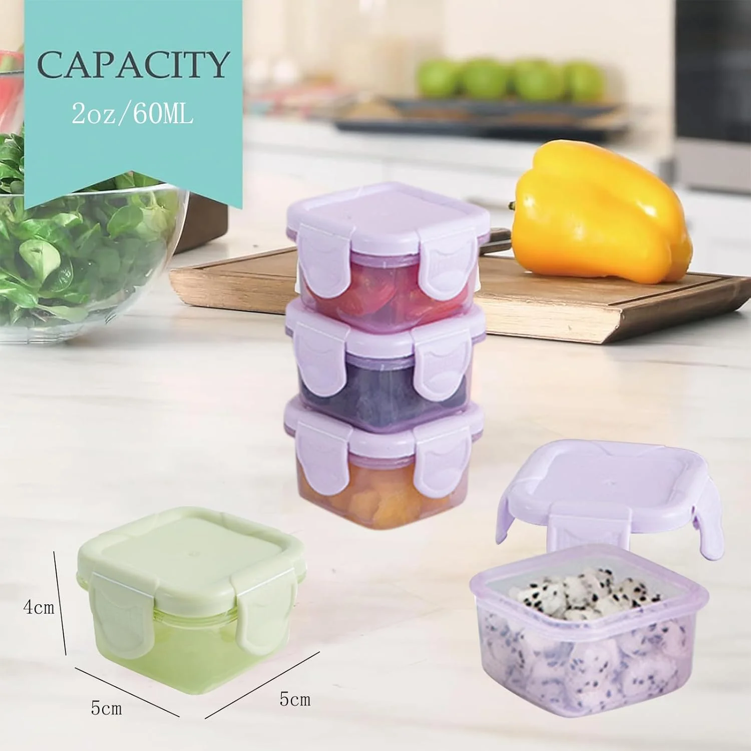 ظروف نگهداری غذای کوچک Eytzpto، 6 عددی، با درب، مناسب برای اسنک و پوره، ظرفیت 60 میلی لیتر، ظرف سس سالاد، قابل استفاده در مایکروویو و ماشین ظرفشویی، شیشه های پلاستیکی قابل استفاده مجدد و قابل چیدن برای بزرگسالان و کودکان