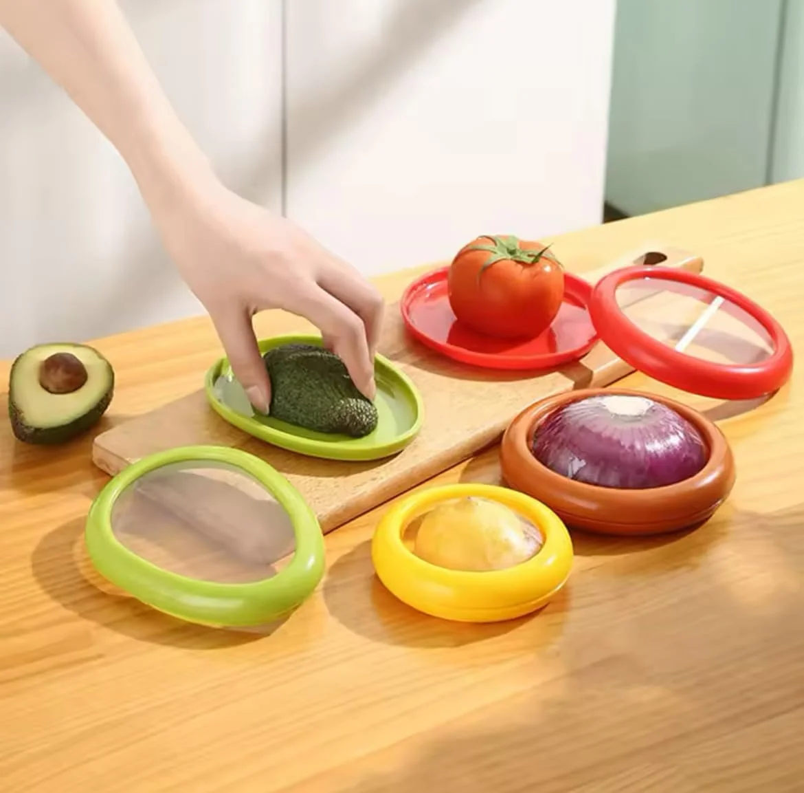 ظروف نگهداری مواد غذایی برای میوه و سبزیجات، ظروف نگهداری آشپزخانه با درب های مهر و موم شده، شفاف و ضد هوا، ست 4 عددی برای پیاز، لیمو، آووکادو، گوجه فرنگی