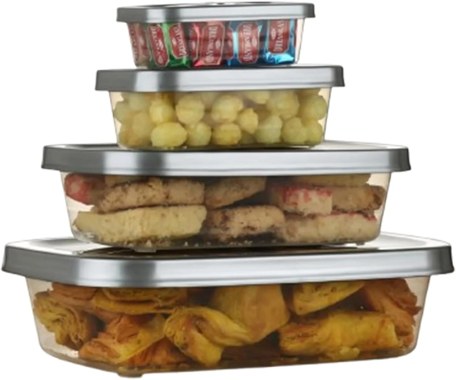 ظرف نگهداری مواد غذایی مستطیلی پلاستیکی سولفار با درب محکم، ظرف آشپزخانه، جعبه گوشت، جعبه های نگهداری یخچال و فریزر - 225 میلی لیتر، 325 میلی لیتر، 650 میلی لیتر، 1250 میلی لیتر، 4 عدد، شفاف (خاکستری)