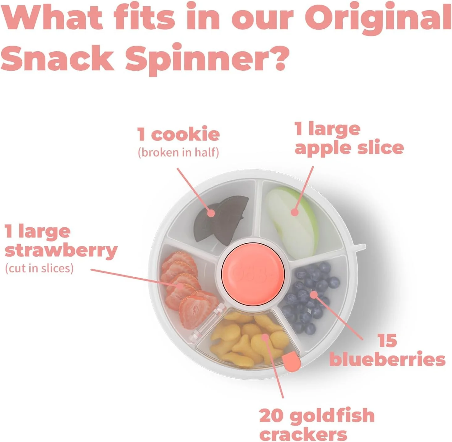 ظرف اسنک چرخان با درب و چنگال چوبی، پخش کننده 5 قسمتی ظرف غذای کودک ضد نشت، ضد ریزش، ظرف چرخان اسنک قابل استفاده مجدد با بند دستی، جعبه اسنک میوه و سبزیجات برای کودکان نوپا، مسافرت