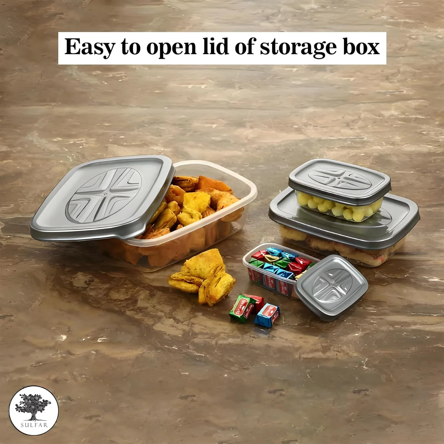 ظرف نگهداری مواد غذایی مستطیلی پلاستیکی سولفار با درب محکم، ظرف آشپزخانه، جعبه گوشت، جعبه های نگهداری یخچال و فریزر - 225 میلی لیتر، 325 میلی لیتر، 650 میلی لیتر، 1250 میلی لیتر، 4 عدد، شفاف (خاکستری)