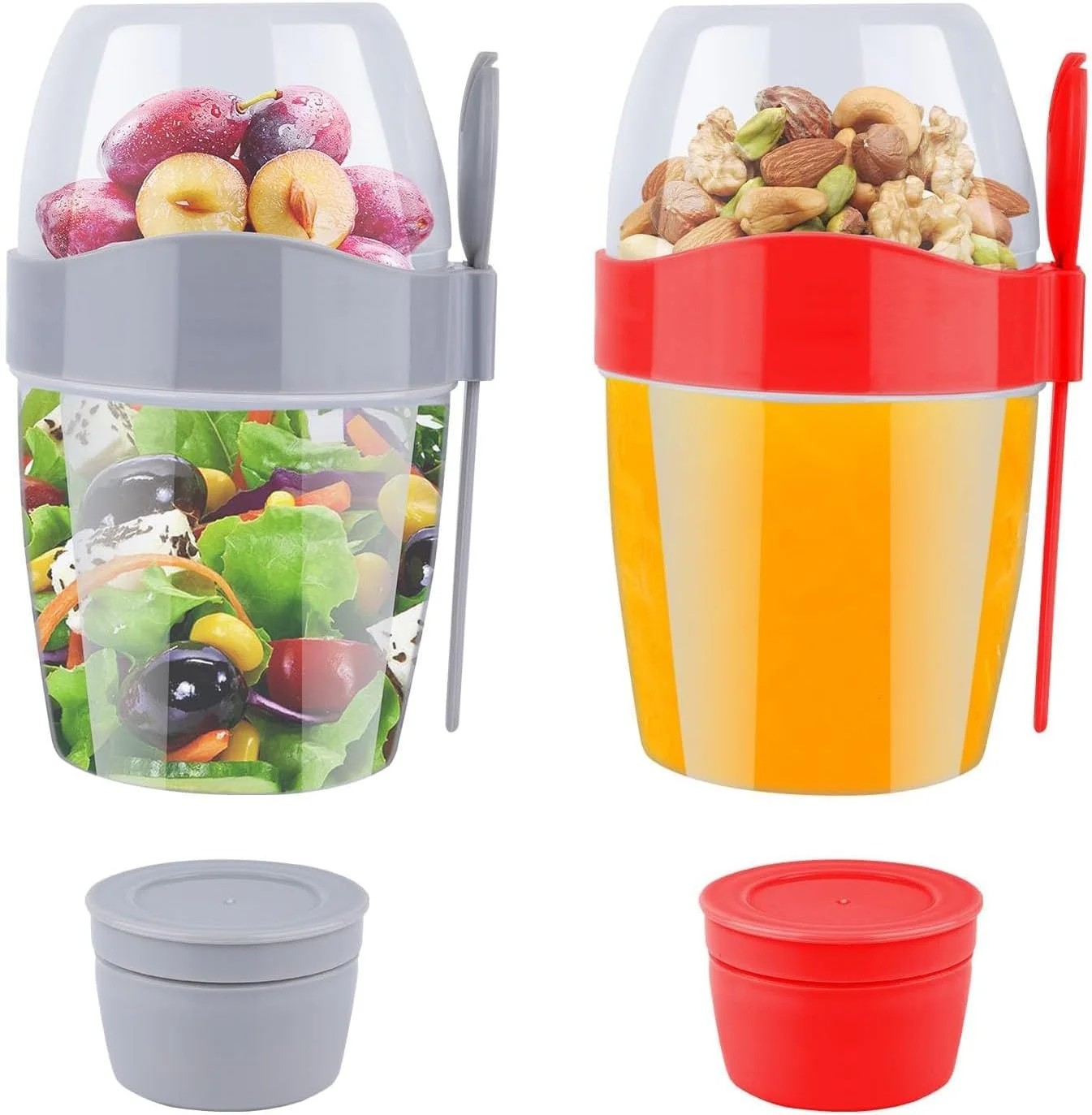 ظرف جو دوسر یک شبه قابل استفاده مجدد 870 میلی لیتری با درب، 2 عدد ظرف ماست با درب، فنجان های ماست غلات صبحانه با قاشق چنگال برای سالاد میوه گرانولا شیر فرنی