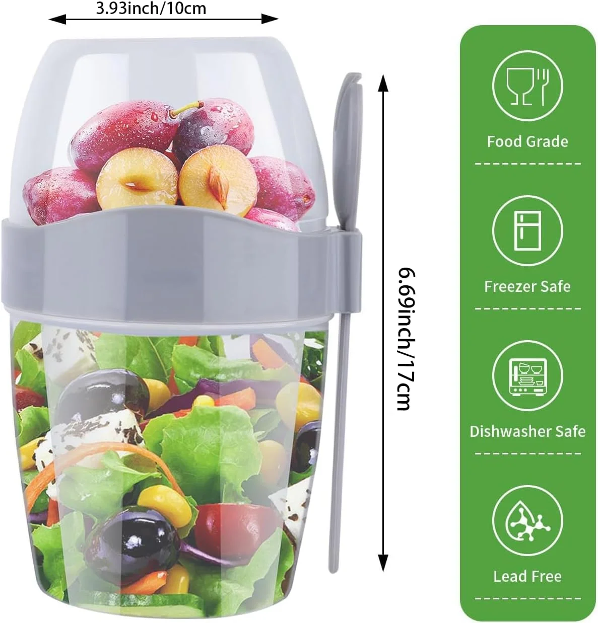 ظرف جو دوسر یک شبه قابل استفاده مجدد 870 میلی لیتری با درب، 2 عدد ظرف ماست با درب، فنجان های ماست غلات صبحانه با قاشق چنگال برای سالاد میوه گرانولا شیر فرنی