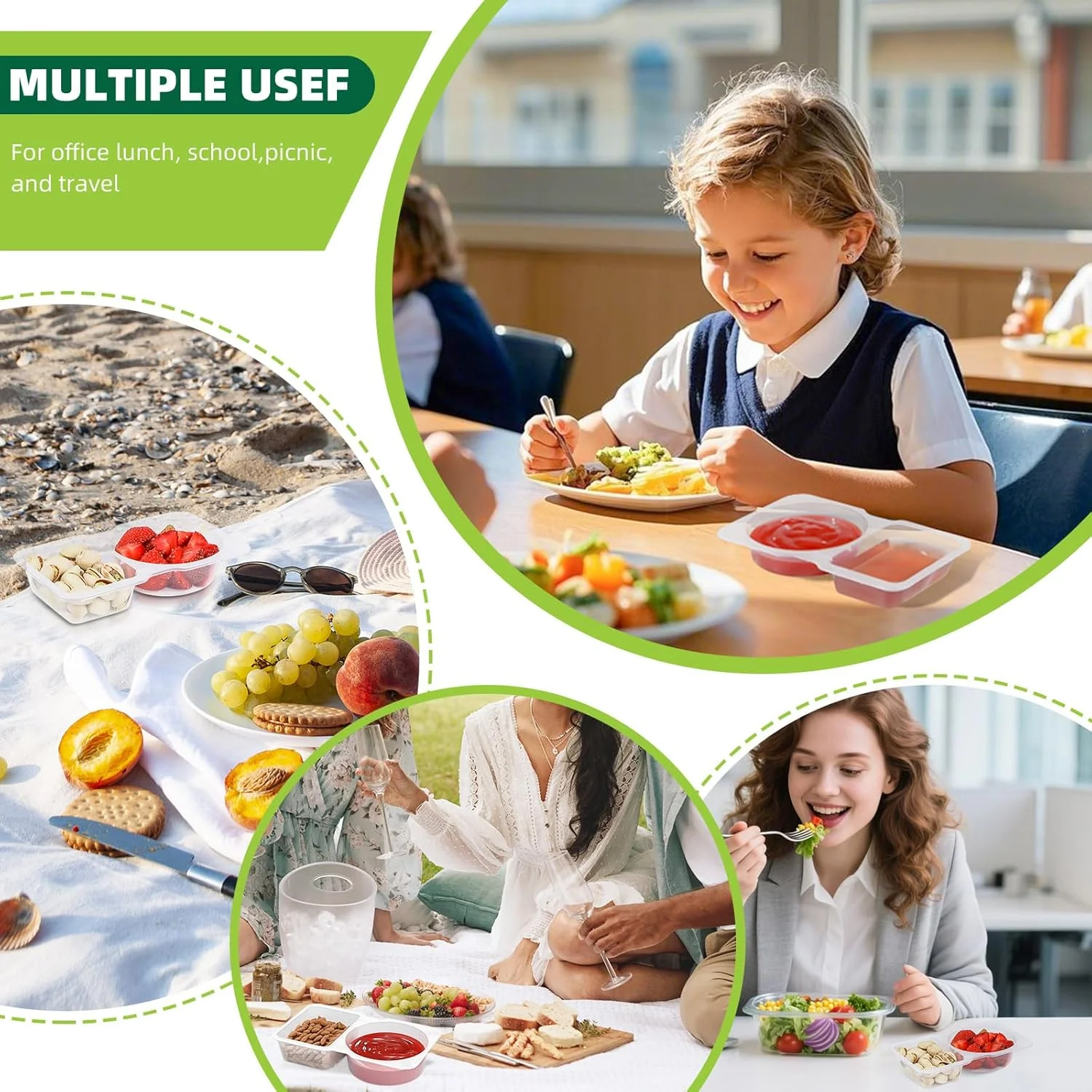 ظروف اسنک MICNOI برای کودکان، ظروف چاشنی یکبار مصرف 2 قسمتی با درب، جعبه سس کوچک قابل حمل، ظروف بسته بندی اسنک ناهار شفاف جداگانه برای بزرگسالان، بسته 20 عددی