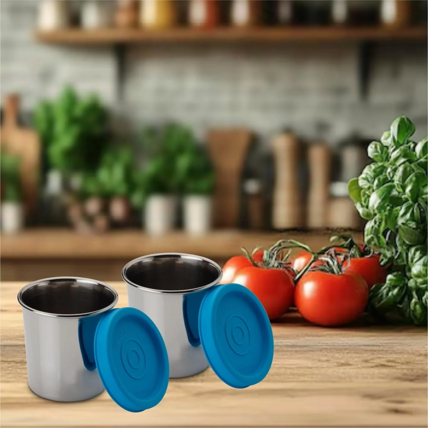 ظرف استیل متوسط Signoraware Nano Steel، گرید 304، 100 میلی لیتر + 100 میلی لیتر، ست 2 عددی، آبی