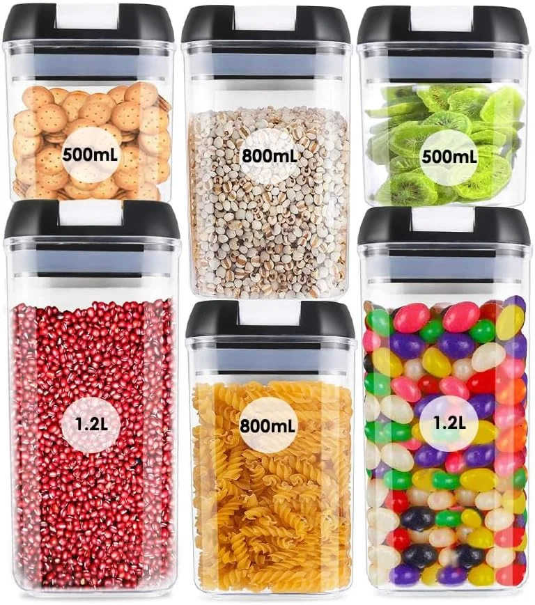 ست 6 تکه ظروف نگهداری مواد غذایی درب دار هگزار، ظروف پلاستیکی شفاف بدون BPA برای سازماندهی آشپزخانه - ضد نشت، ضد رطوبت، ظروف برای غلات، پاستا، چای، قهوه و تنقلات