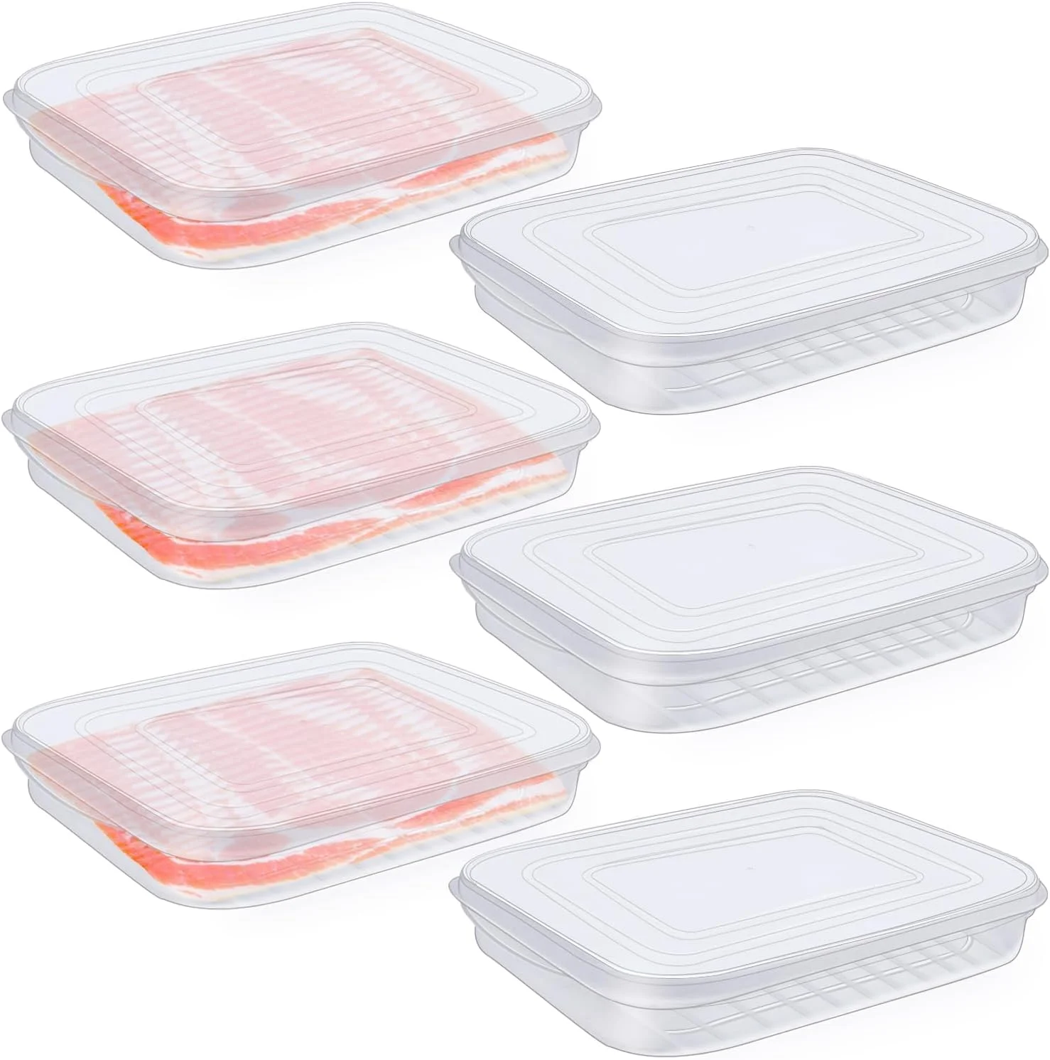 مجموعه 6 عددی ظروف درب دار دلی - نگهداری مواد غذایی در یخچال، مناسب برای بیکن، پنیر و گوشت سرد - ظروف پلاستیکی شفاف با درب های محکم - ایده آل برای آماده سازی وعده های غذایی و نگهداری شیرینی