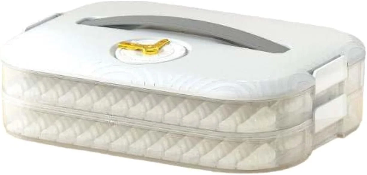 ظرف نگهداری مواد غذایی چند منظوره یخچال و فریزر با درب، دسته و تایمر، جعبه نگهداری کوفته، سمبوسه، کلوچه، کتلت (سفید) (2 طبقه)، KF5070