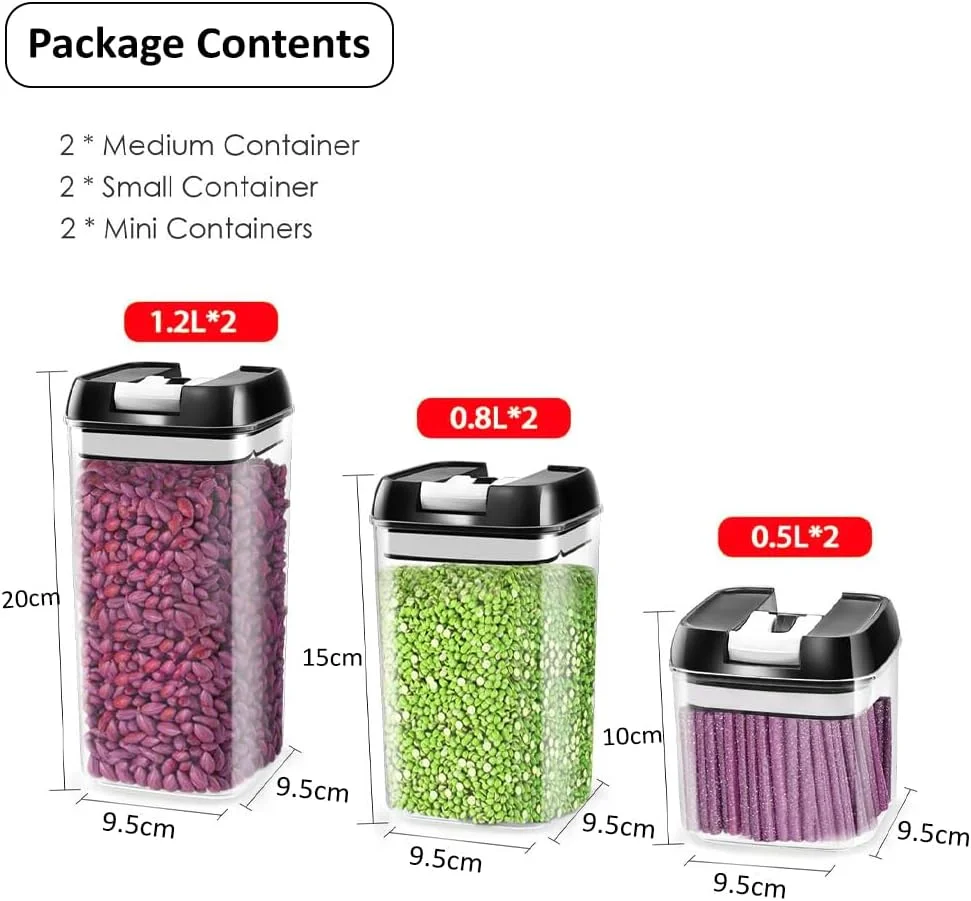 ست 6 تکه ظروف نگهداری مواد غذایی درب دار هگزار، ظروف پلاستیکی شفاف بدون BPA برای سازماندهی آشپزخانه - ضد نشت، ضد رطوبت، ظروف برای غلات، پاستا، چای، قهوه و تنقلات