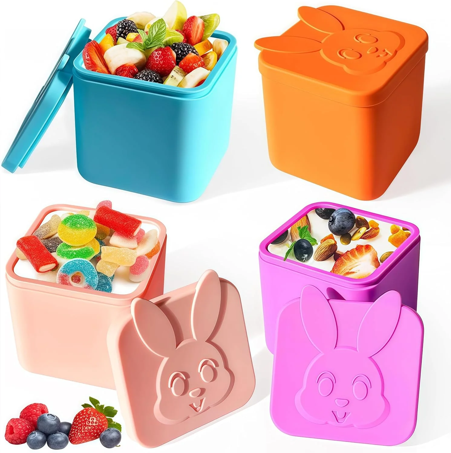 ظروف چاشنی سیلیکونی درب دار مناسب بنتو باکس، بسته 4 عددی، ظروف سس سالاد بدون نشتی برای کودکان، ظرف چاشنی اسنک 128 میلی لیتری، کاسه سس برای ناهار و پیک نیک