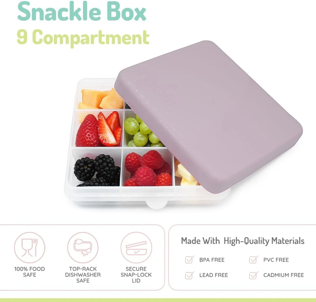جعبه اسنک تقسیم شده melii - ظرف نگهداری مواد غذایی برای کودکان، تقسیم کننده های جداشدنی، مناسب برای هنر و صنایع دستی، مهره ها، بدون BPA - دارای 9 محفظه - ویستریا