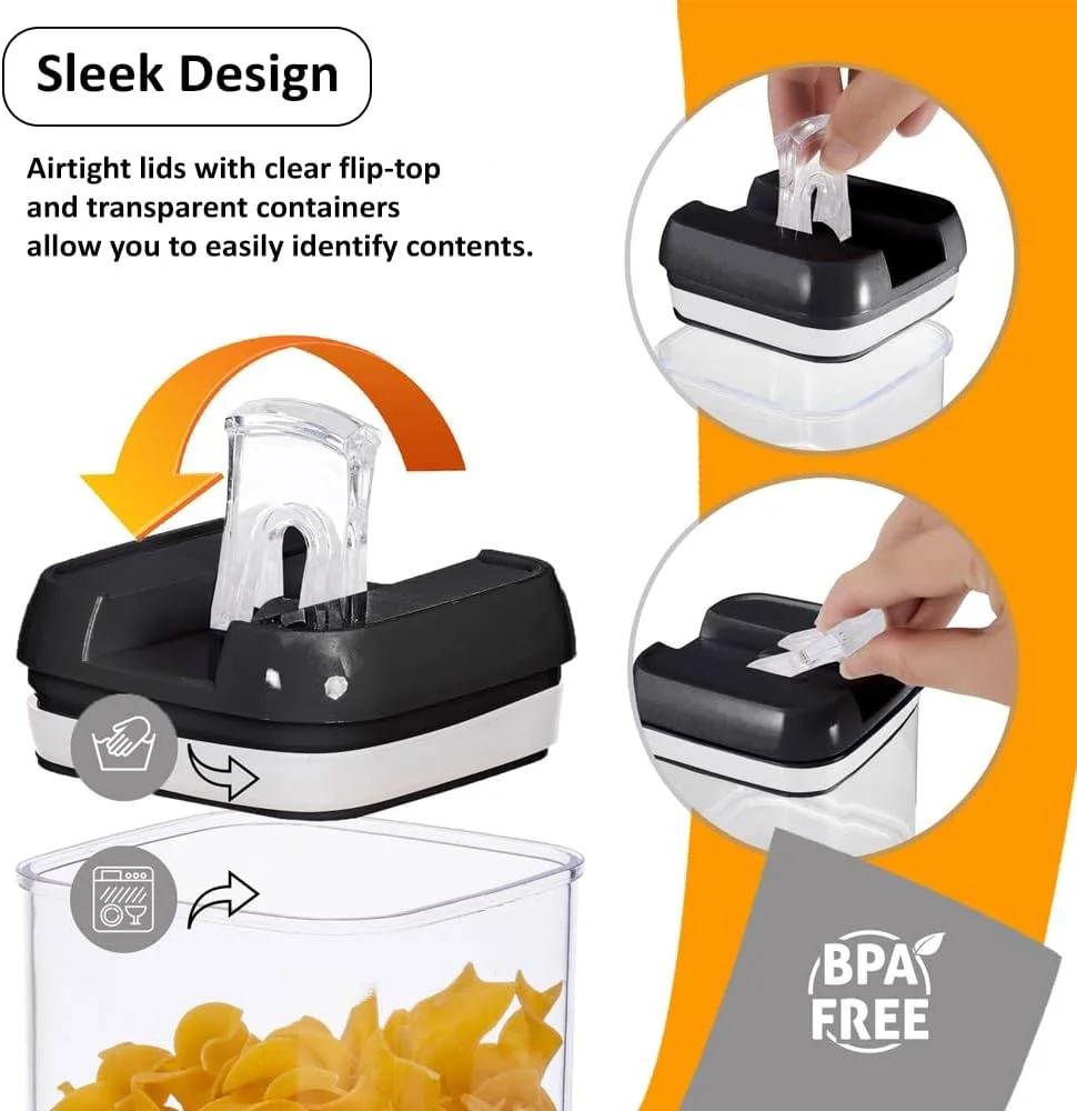 ست 6 تکه ظروف نگهداری مواد غذایی درب دار هگزار، ظروف پلاستیکی شفاف بدون BPA برای سازماندهی آشپزخانه - ضد نشت، ضد رطوبت، ظروف برای غلات، پاستا، چای، قهوه و تنقلات