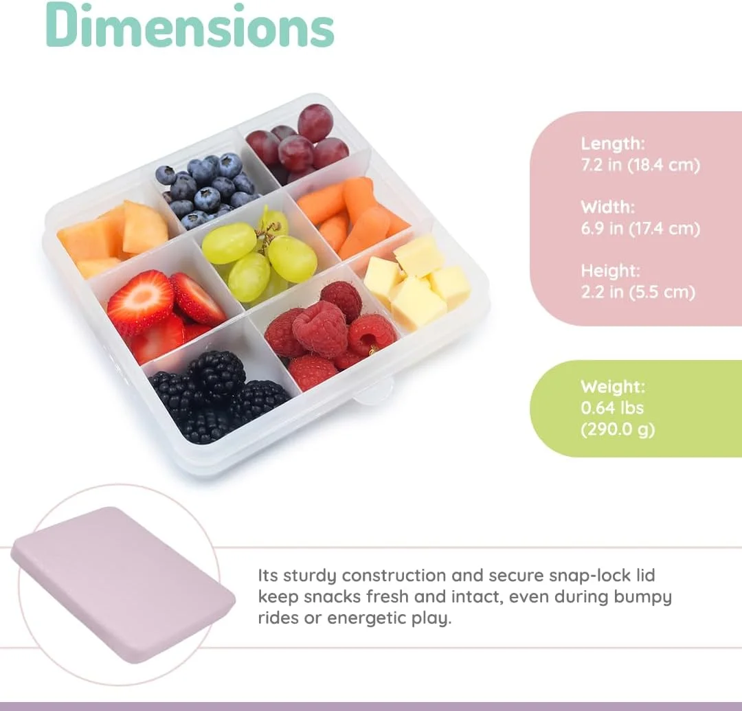 جعبه اسنک تقسیم شده melii - ظرف نگهداری مواد غذایی برای کودکان، تقسیم کننده های جداشدنی، مناسب برای هنر و صنایع دستی، مهره ها، بدون BPA - دارای 9 محفظه - ویستریا