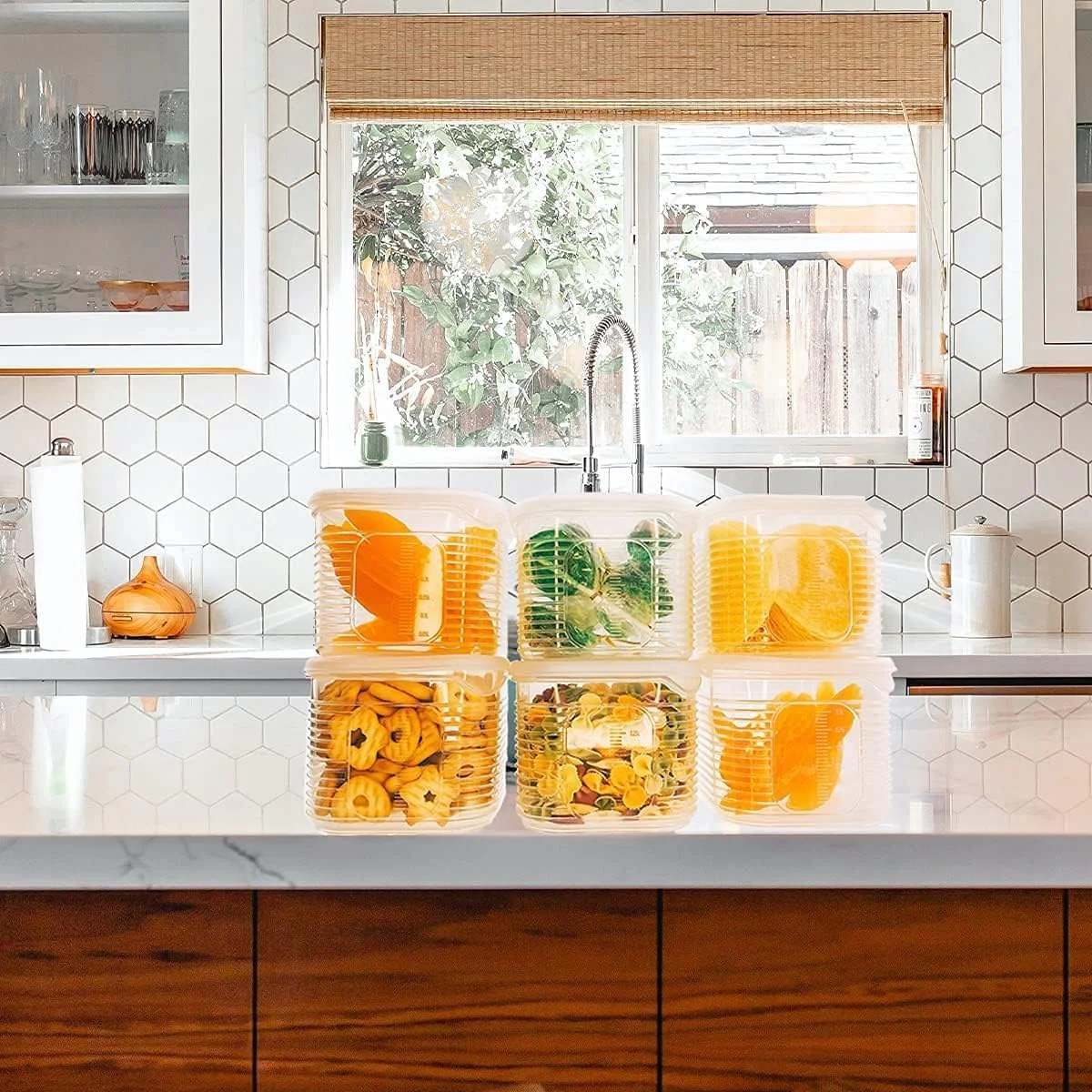 ظروف نگهداری مواد غذایی درب دار، هوا بند، 6 عدد جداشدنی، پلاستیک بدون BPA برای سازماندهی و نگهداری مواد غذایی در انبار، آماده سازی وعده های غذایی قابل استفاده مجدد، تقسیم شده برای پیتزا و سالاد