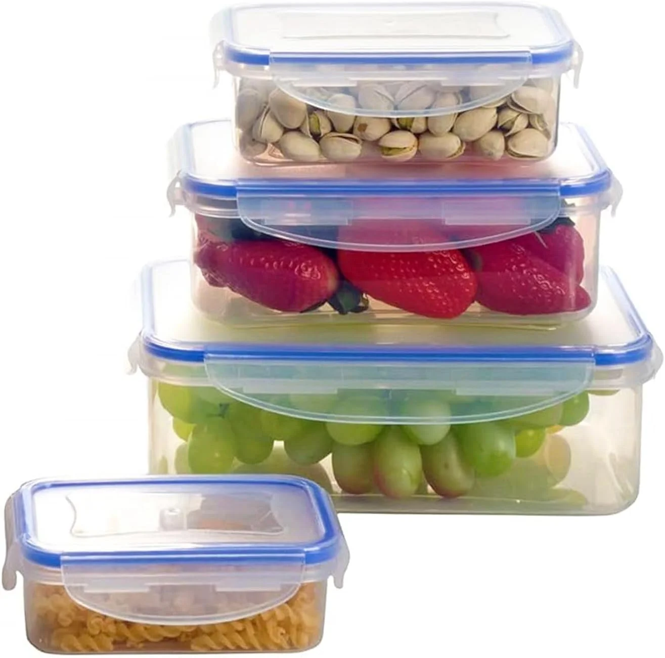 ست ۴ تایی ظروف مستطیلی پلاستیکی هوشمند خانگی با درب محکم برای نگهداری ایمن مواد غذایی، مناسب برای فعالیت های غذاخوری در فضای باز و داخل خانه (ست ۴ تایی مستطیلی)