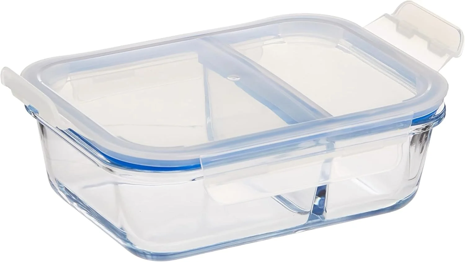 ظرف شیشه ای ذخیره سازی FEELINGS با حجم 1200 میلی لیتر به همراه جداکننده - مناسب برای مایکروویو و ظرف غذای چند قسمتی و ضد هوا (آبی)