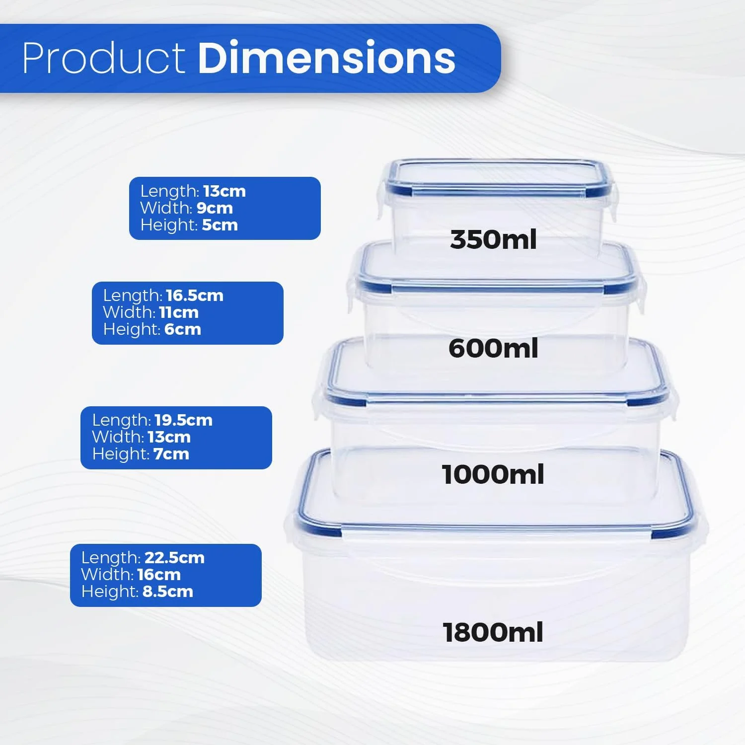 ست ۴ تایی ظروف مستطیلی پلاستیکی هوشمند خانگی با درب محکم برای نگهداری ایمن مواد غذایی، مناسب برای فعالیت های غذاخوری در فضای باز و داخل خانه (ست ۴ تایی مستطیلی)