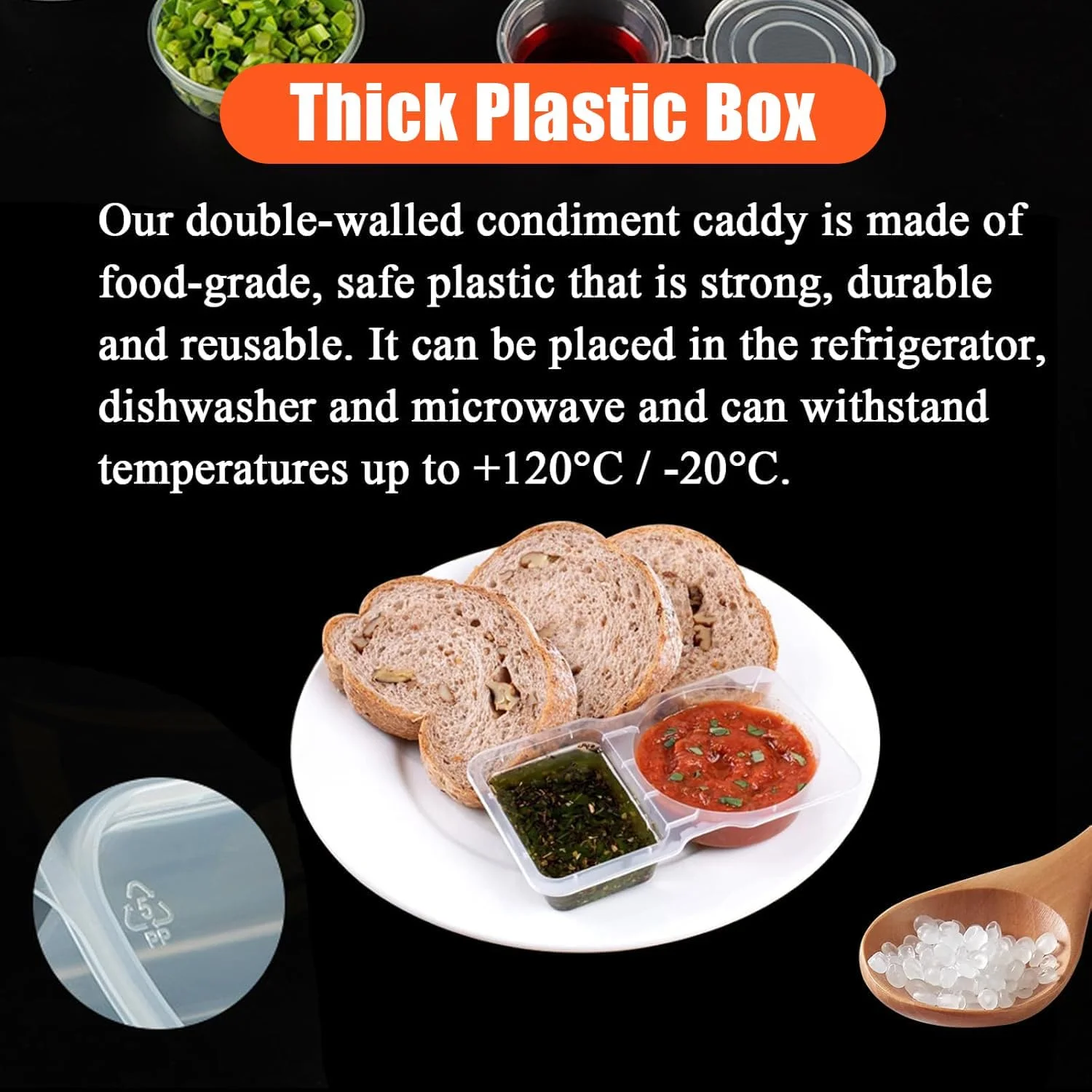 ست 10 عددی ظرف سس دو محفظه ای، قابل حمل، قابل استفاده مجدد با درب برای چاشنی ها و دیپ ها