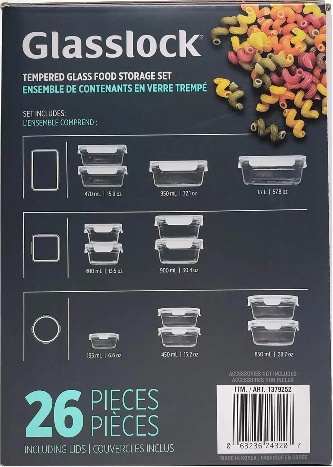 ظروف نگهداری پیرکس 26 پارچه Glasslock مناسب فر، مایکروویو و نگهداری