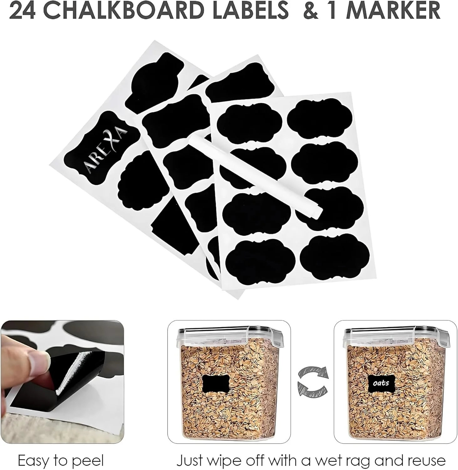 مجموعه 15 عددی ظروف نگهداری مواد غذایی درب دار آرکسا، ظروف پلاستیکی آشپزخانه بدون BPA برای نگهداری غلات، آرد، شکر، پاستا، مواد غذایی خشک - شامل برچسب و ماژیک، حاويات تخزين الطعام