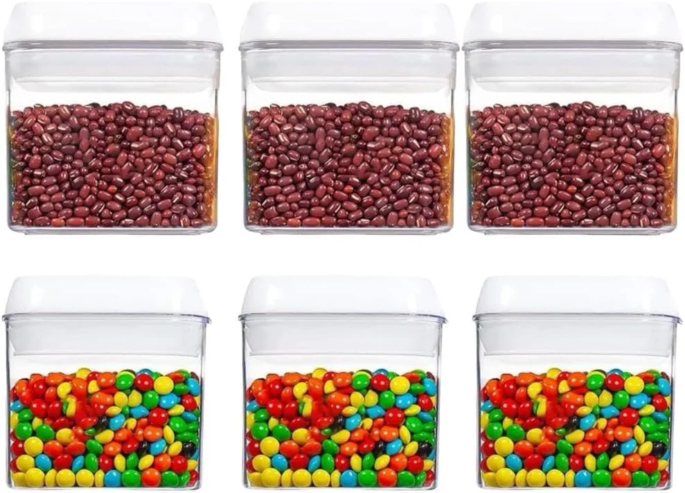 ست ظروف نگهداری مواد غذایی درب قفل دار، ست 6 عددی، ظروف پلاستیکی برای سازماندهی کابینت و نگهداری حبوبات، قهوه، شکر - ضد رطوبت، فاقد BPA و طراحی قابل چیدن (S:500ML)