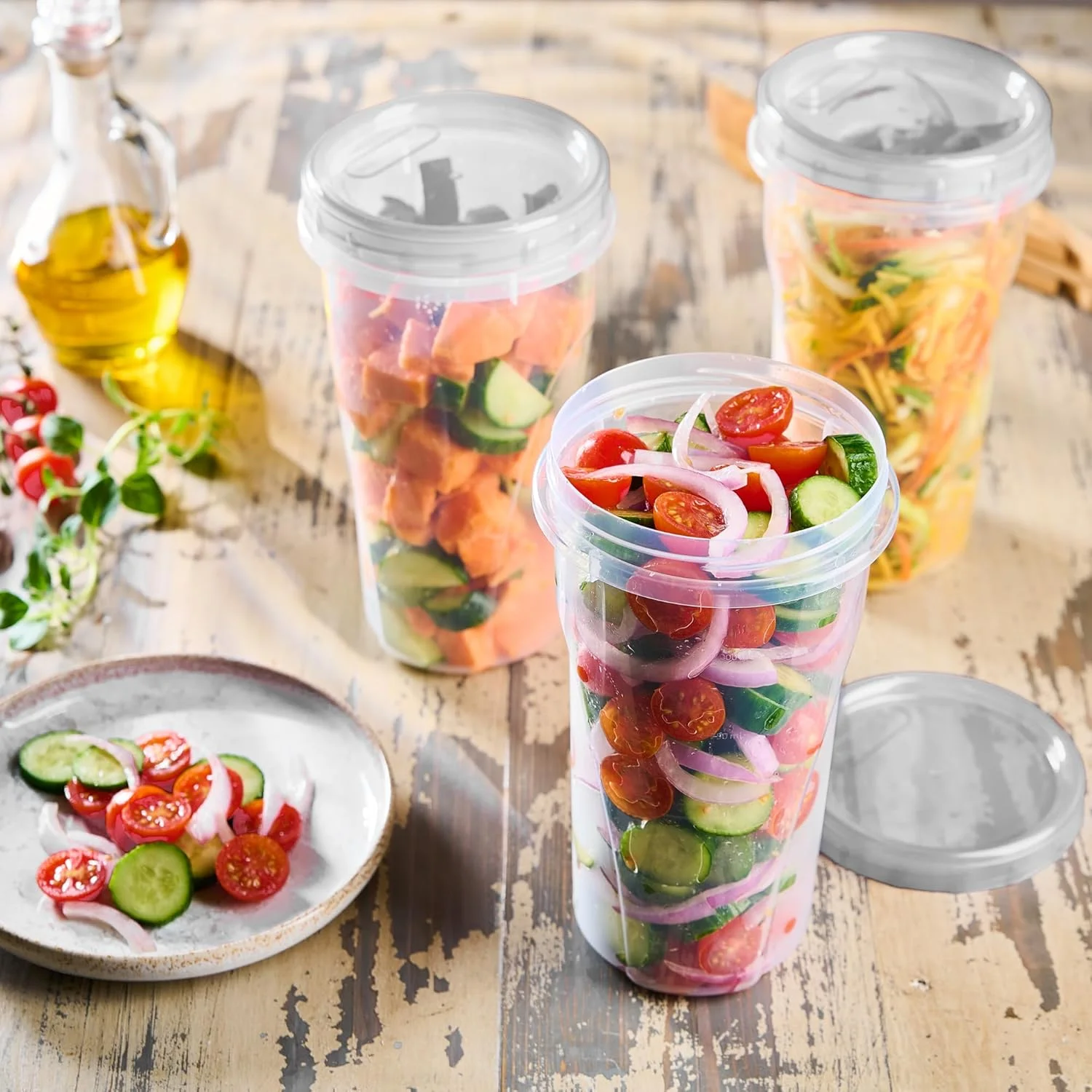 ظروف نگهداری مواد غذایی درب پیچی پلاستیک پرو، بسته 12 عددی با درب شفاف - ظروف آماده سازی غذا 1420 میلی لیتری قابل استفاده مجدد - ظروف بزرگ فریزر، پلاستیکی شفاف و مناسب مایکروویو