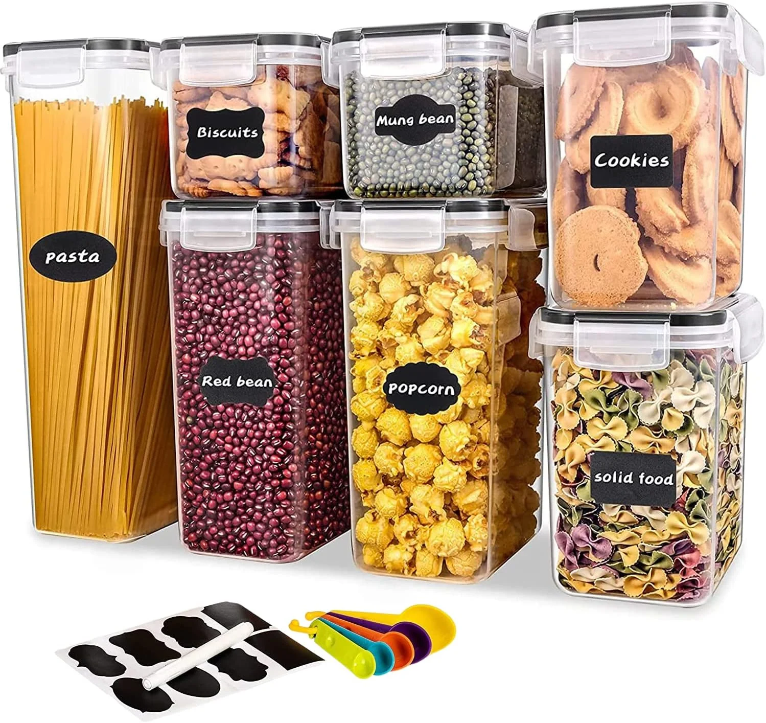 ظروف نگهداری مواد غذایی درب دار TYCOM - ست 7 عددی ظروف نگهداری غلات و مواد غذایی خشک Wildone با درب های قفل شونده آسان، برای سازماندهی و نگهداری مواد غذایی در آشپزخانه