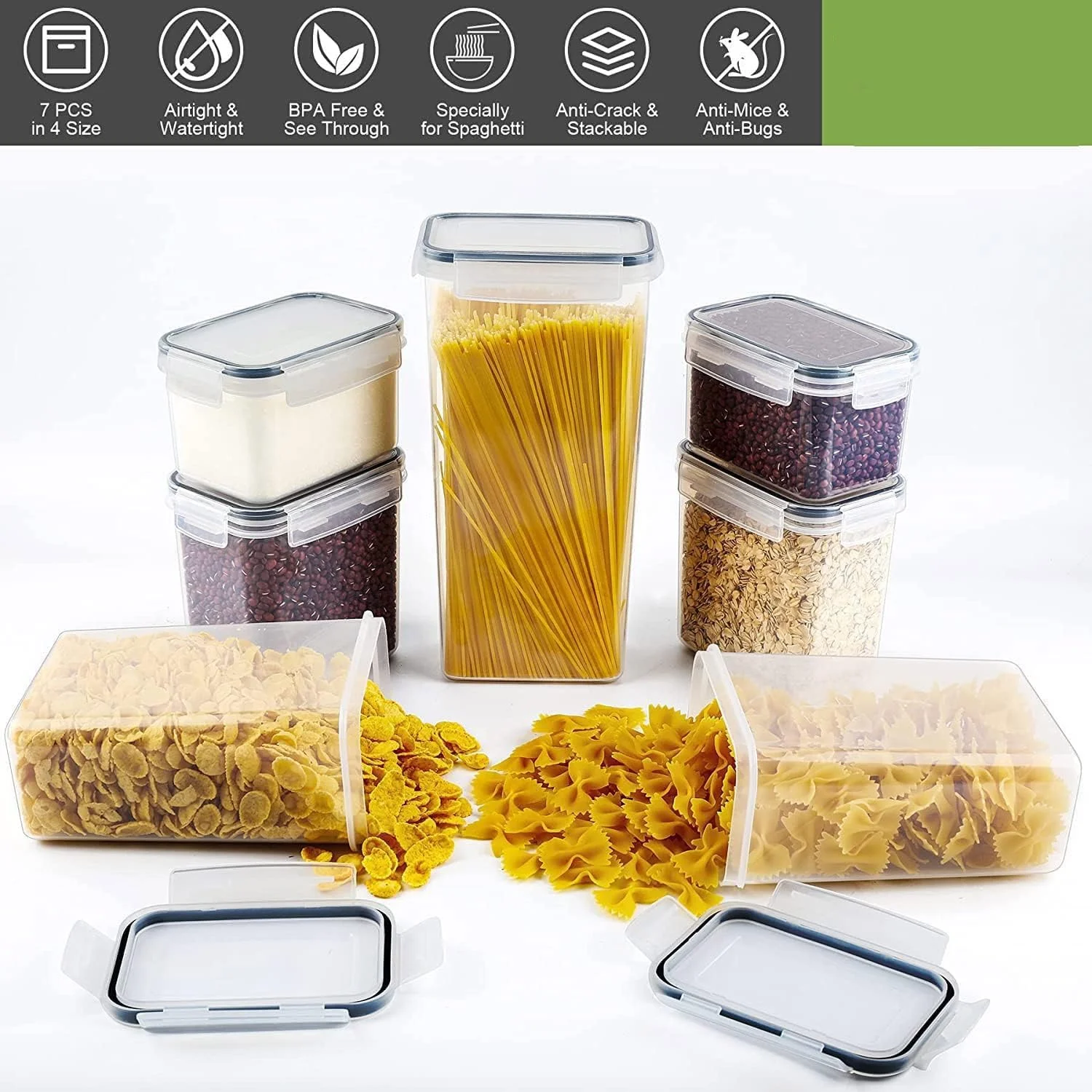 ظروف نگهداری مواد غذایی درب دار TYCOM - ست 7 عددی ظروف نگهداری غلات و مواد غذایی خشک Wildone با درب های قفل شونده آسان، برای سازماندهی و نگهداری مواد غذایی در آشپزخانه ظروف نگهداری مواد غذایی درب دار TYCOM - ست 7 عددی ظروف نگهداری غلات و مواد غذایی خشک Wildone با درب های قفل شونده آسان، برای سازماندهی و نگهداری مواد غذایی در آشپزخانه
