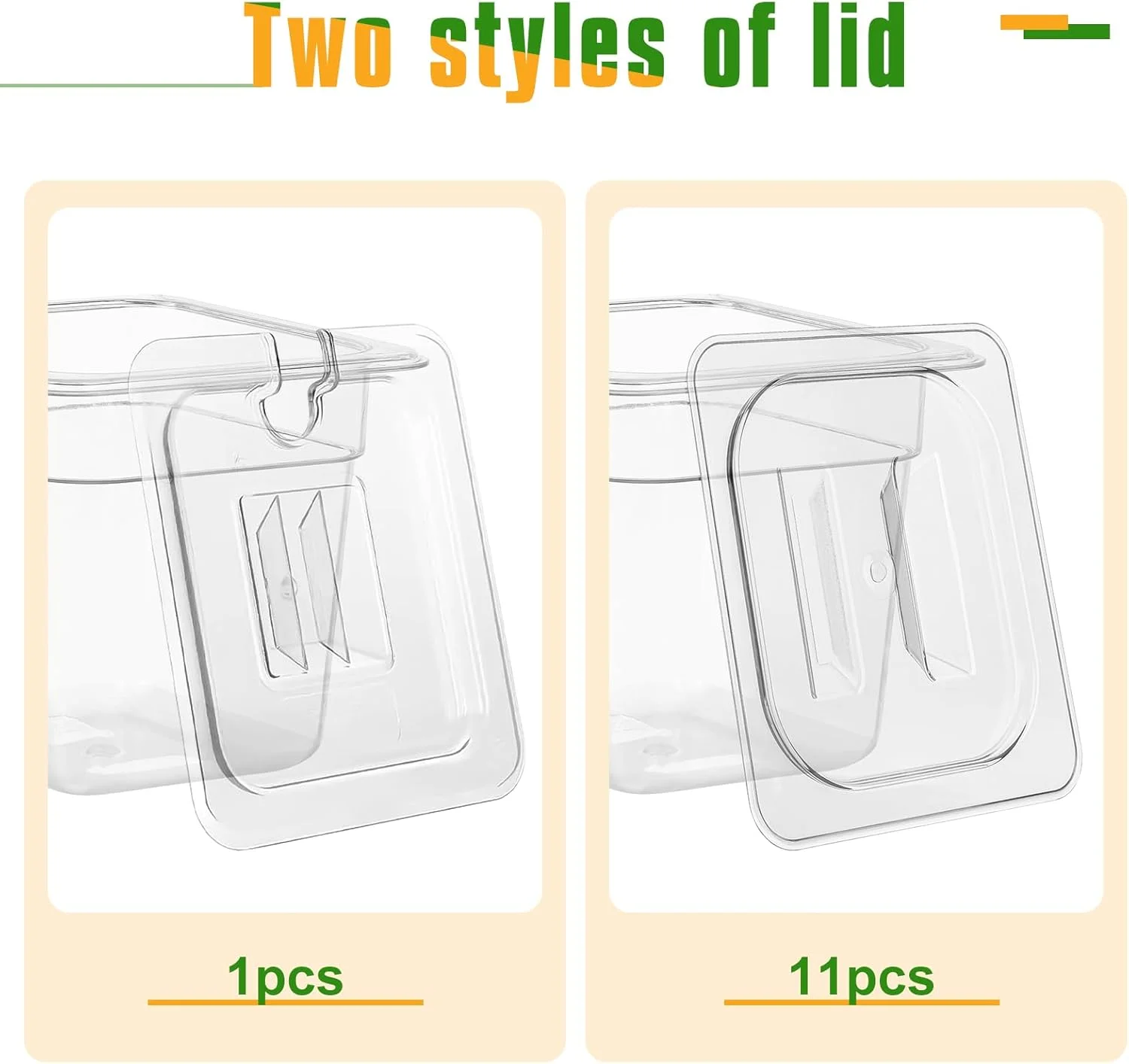 ظروف غذای پلاستیکی PYQTH بسته 12 عددی با درب، سایز 1/6 عمق 6 اینچ، ظروف غذای رستورانی، پلی کربنات شفاف قابل انباشت، ظروف هتل تجاری به همراه 1 قاشق پلاستیکی برای میوه ها و سبزیجات