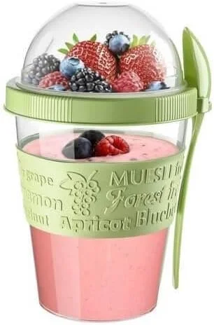 ظرف جو دوسر یک شبه ترایبلو 20 اونسی با درب، ست 4 عددی فنجان غلات برای بیرون بر، فنجان پارفه قابل حمل با محفظه هایی برای تاپینگ غلات یا جو دوسر - رنگارنگ