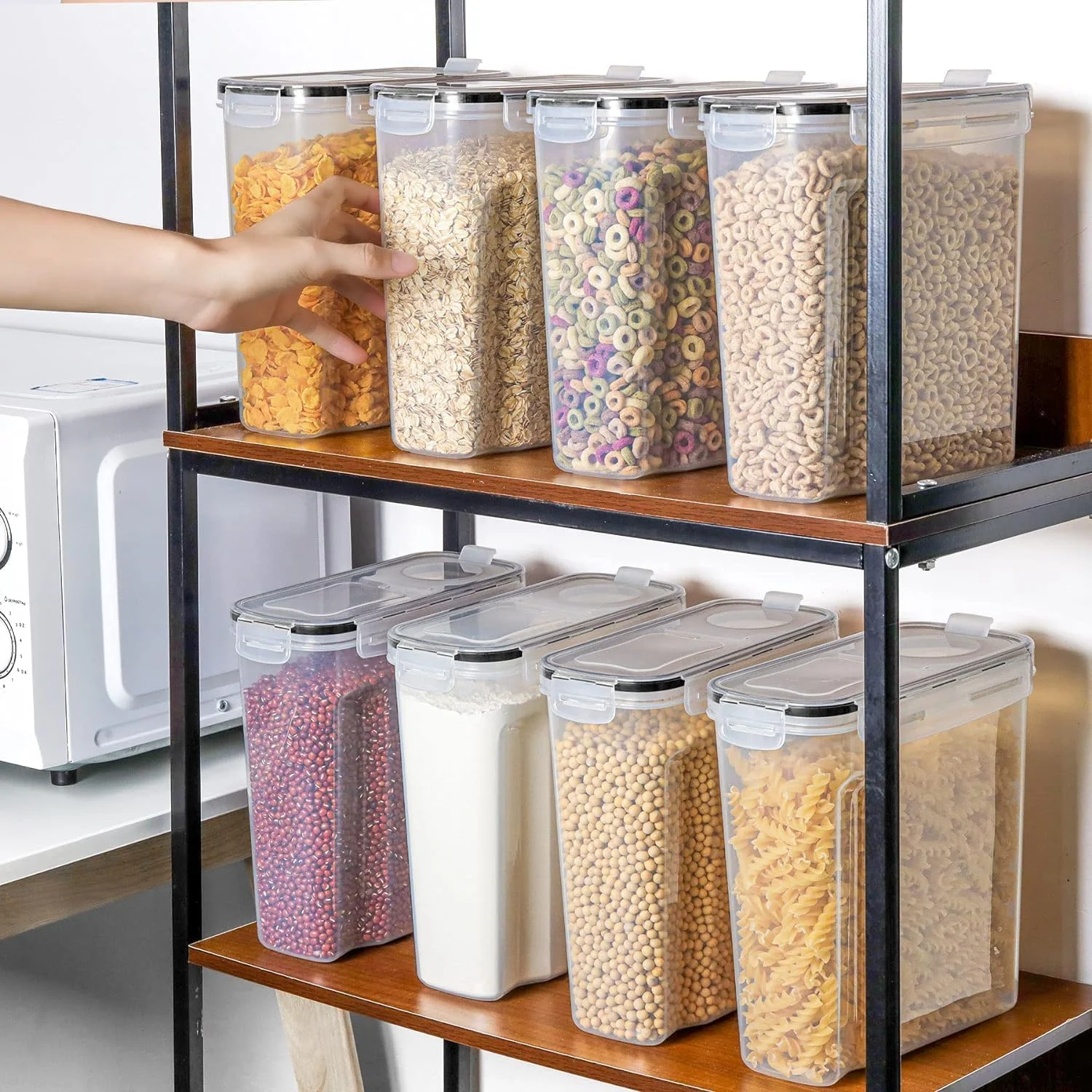 ظروف نگهداری مواد غذایی خشک و غلات MahMir®، پلاستیکی، بدون BPA، هواگیر، قابل چیدن با درب قفلدار (4 لیتر / 135 اونس) - ست 4 عددی برای شکر، آرد، تنقلات، لوازم پخت ظروف نگهداری مواد غذایی خشک و غلات MahMir®، پلاستیکی، بدون BPA، هواگیر، قابل چیدن با درب قفلدار (4 لیتر / 135 اونس) - ست 4 عددی برای شکر، آرد، تنقلات، لوازم پخت