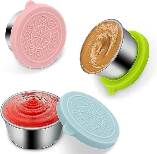 ظرف چاشنی سالاد استیل YIMICO، 3 عددی، با درب، ضد نشت، فنجان سس، جعبه سالاد قابل استفاده مجدد برای جعبه ناهار، پیک نیک و مسافرت