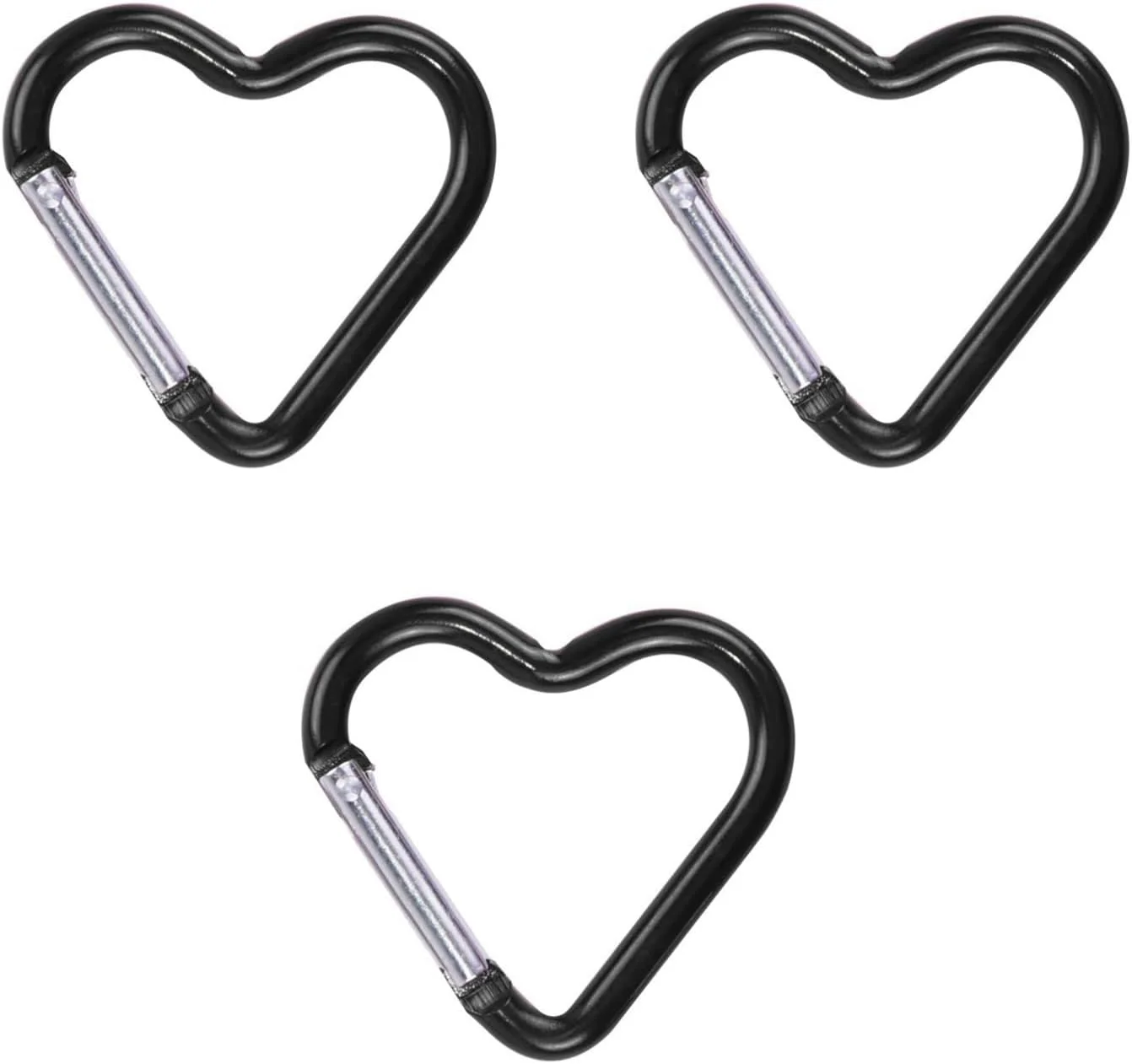 گیره قلاب دار طرح قلب مشکی آلومینیومی، حلقه جاکلیدی و گیره اتصال کیف و کوله پشتی، 3 عددی