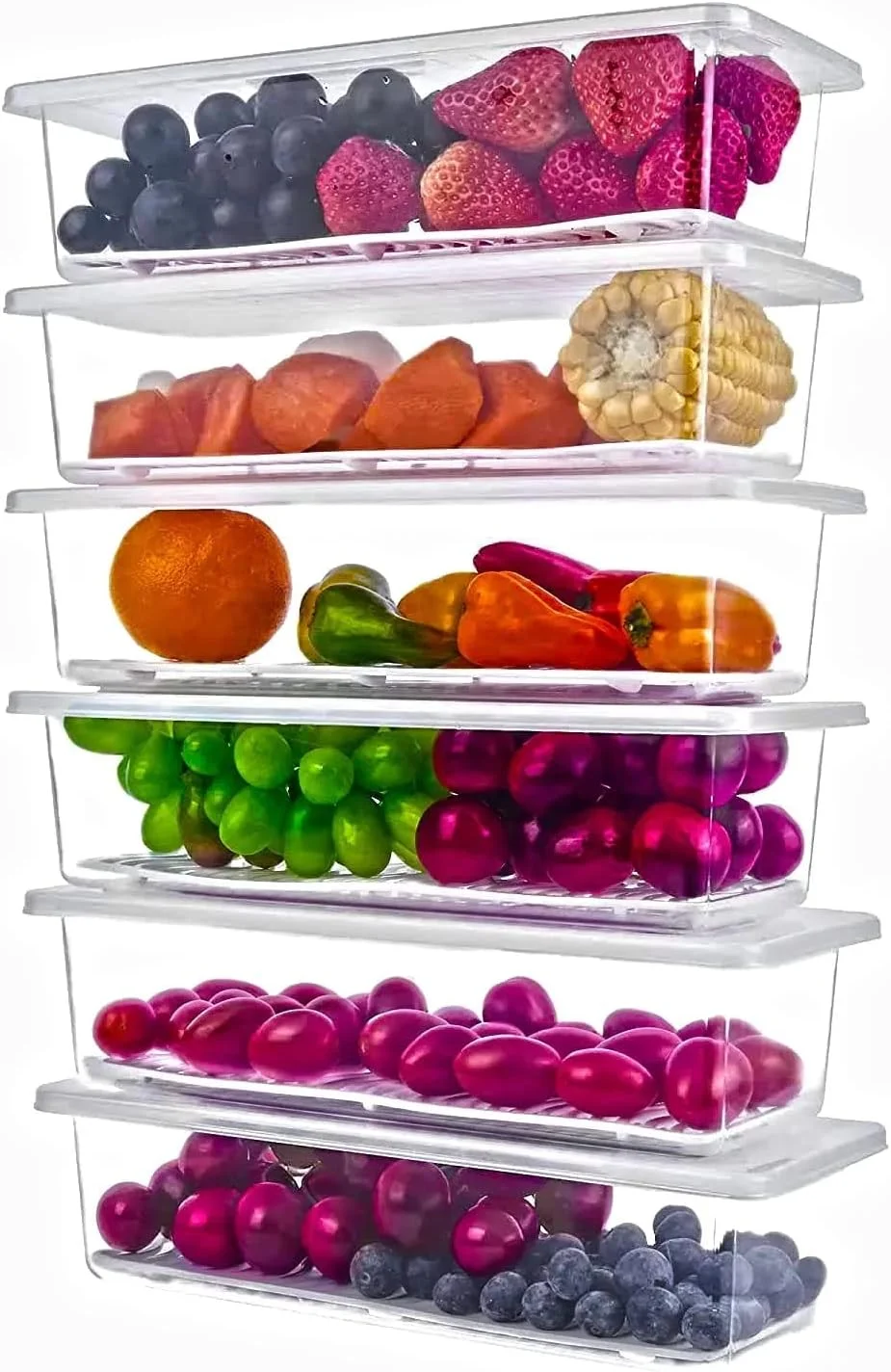ظروف نگهداری مواد غذایی در یخچال Xiran، 6 عدد، با صفحه تخلیه و درب جداشدنی، ظروف پلاستیکی قابل چیدن برای نگهداری مواد غذایی در فریزر، مناسب برای نگهداری ماهی، گوشت، سبزیجات و میوه (1500 میلی لیتر)، شفاف