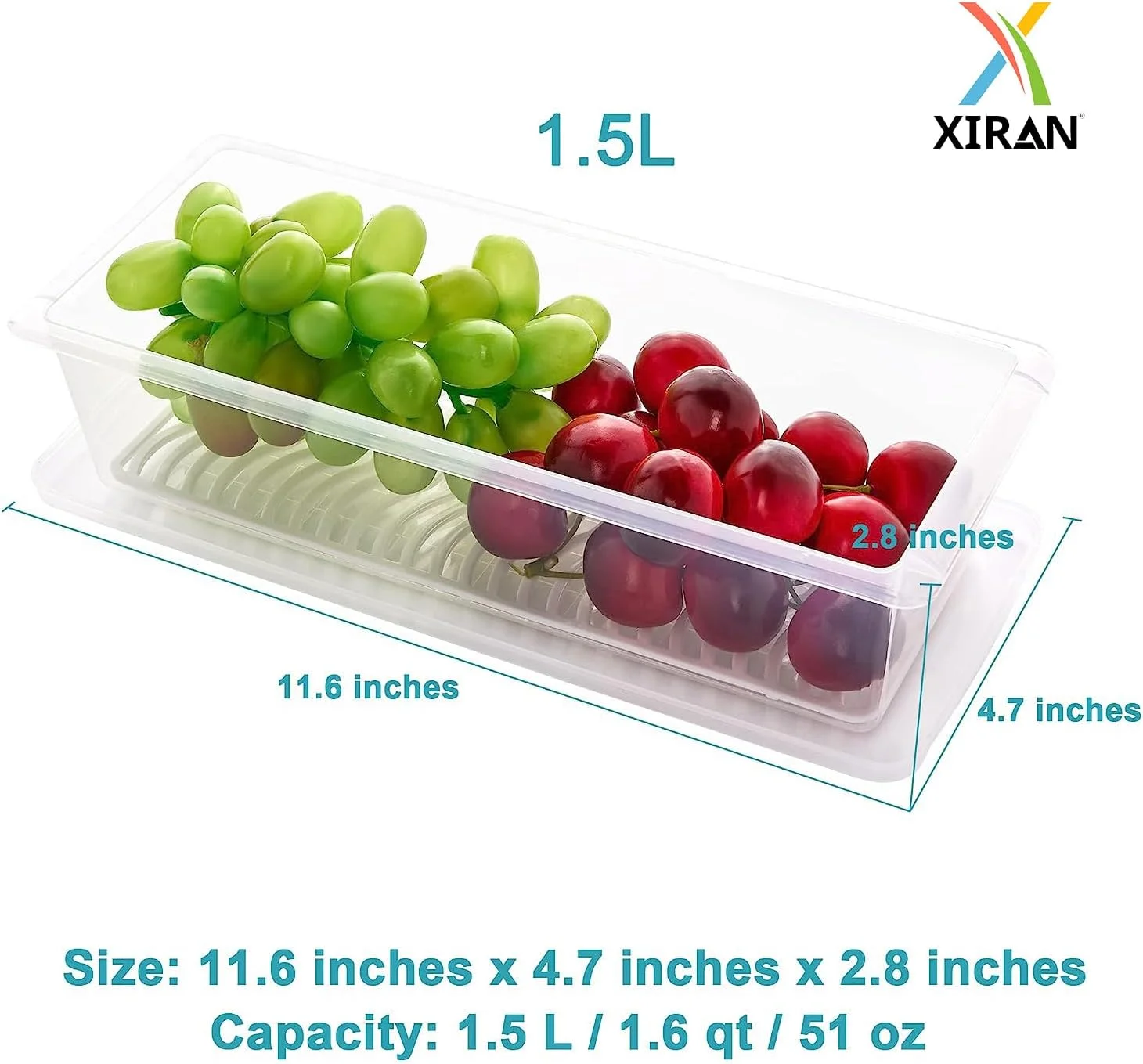 ظروف نگهداری مواد غذایی در یخچال Xiran، 6 عدد، با صفحه تخلیه و درب جداشدنی، ظروف پلاستیکی قابل چیدن برای نگهداری مواد غذایی در فریزر، مناسب برای نگهداری ماهی، گوشت، سبزیجات و میوه (1500 میلی لیتر)، شفاف