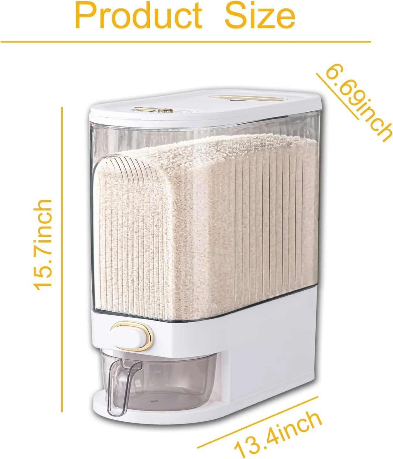 ظرف برنج 25 پوندی XIYAO، مخزن بزرگ و یکپارچه نگهداری غلات مهر و موم شده، ظرف برنج با پیمانه اندازه گیری، سازمان دهنده آشپزخانه توزیع کننده مواد غذایی برای برنج، لوبیا، غلات، غذای خشک کوچک