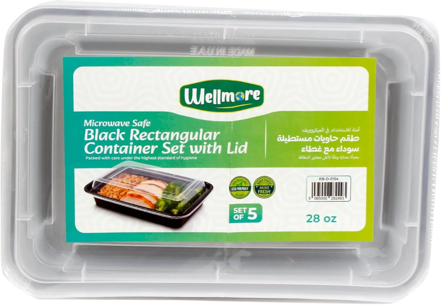 WellMore Microwave Containers with Lid, Food Storage Containers, Pack of 5 (Rectangle, Black) (28 OZ)