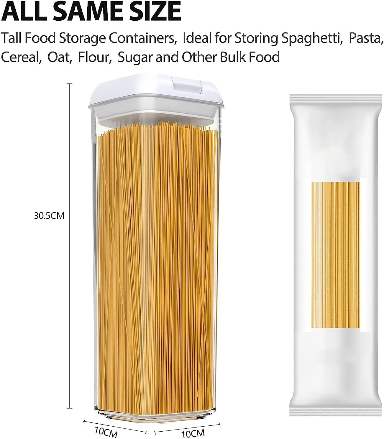 ظروف نگهداری پاستا THE WHITE SHOP، بسته 4 عددی، ظروف شفاف و درب دار برای سازماندهی آشپزخانه، سازماندهی و نگهداری مواد غذایی در کابینت، ایده آل برای اسپاگتی، پاستا و نودل، 1.9 لیتر