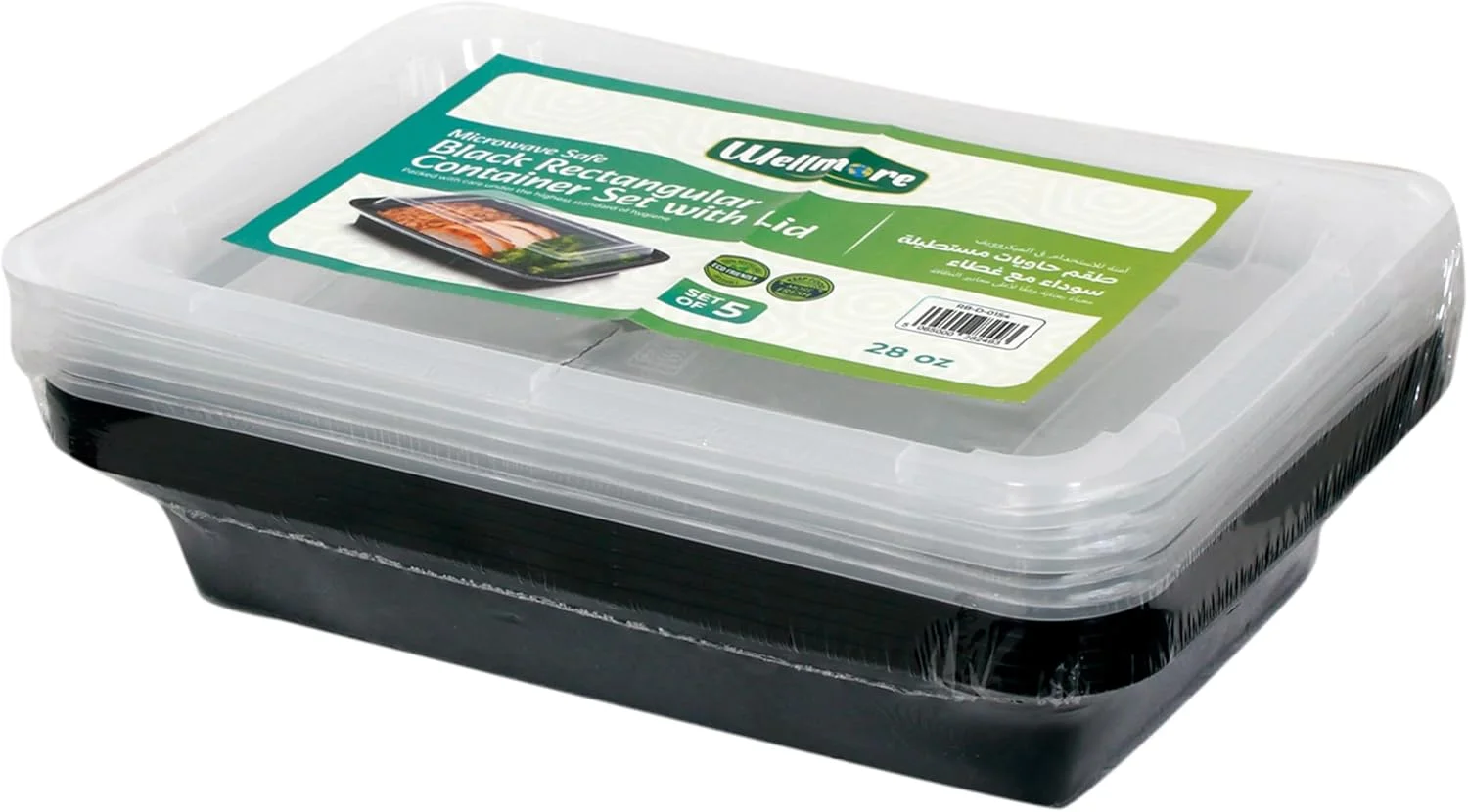 WellMore Microwave Containers with Lid, Food Storage Containers, Pack of 5 (Rectangle, Black) (28 OZ)
