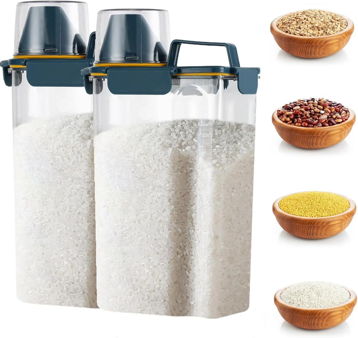 ظرف نگهداری برنج و مواد غذایی وستچ 3 لیتری، 2 عددی، دارای درب محکم و پیمانه برای نگهداری برنج، غلات، آرد، جو دوسر و غذای حیوانات خانگی