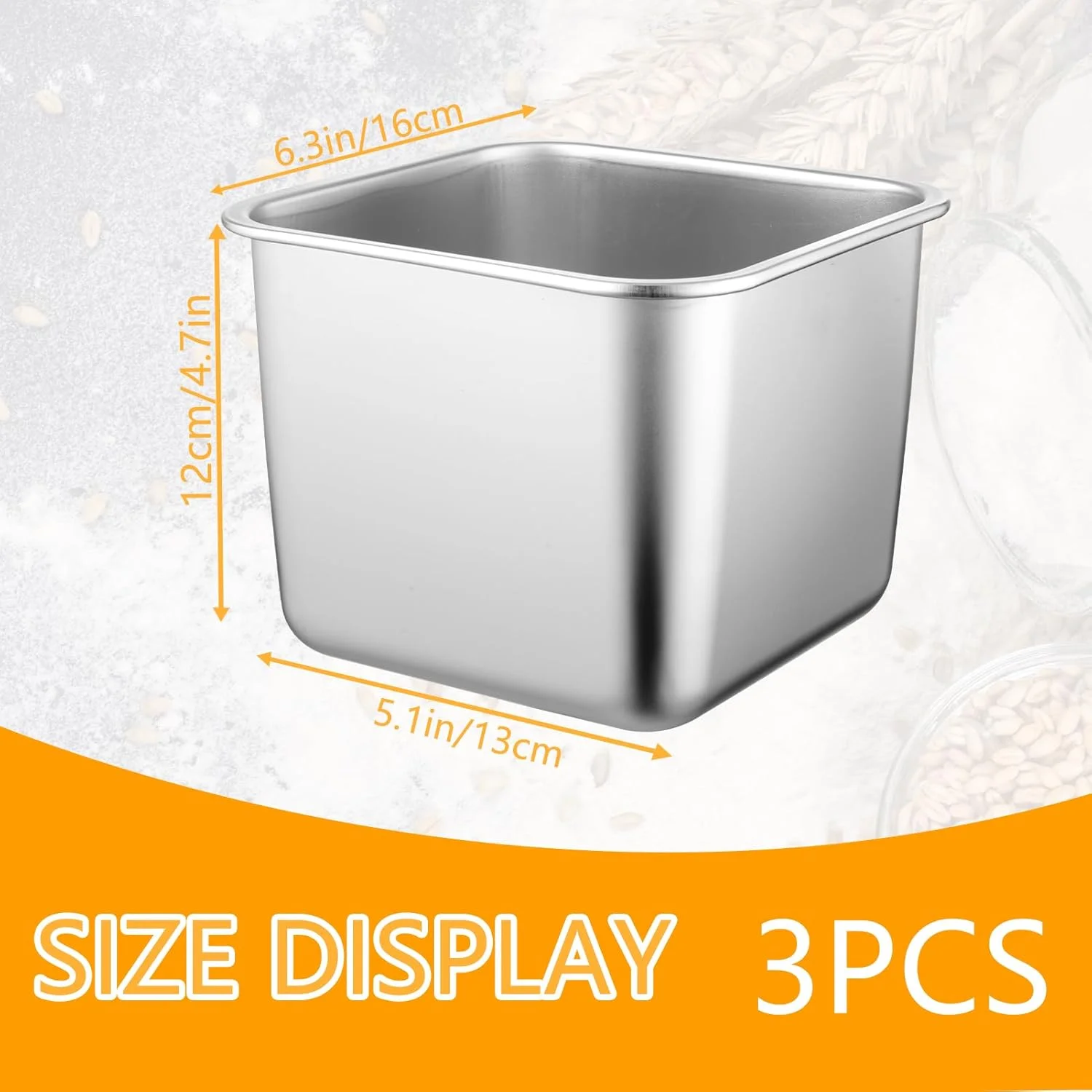 ظروف نگهداری خمیر پیتزا Wensdr، بسته 3 عددی، استیل ضد زنگ مربع بزرگ 6.3 اینچی با درب، جعبه نگهداری مواد غذایی با پوشش مهر و موم شده 6.3x6.3x4.72 (2500ML)