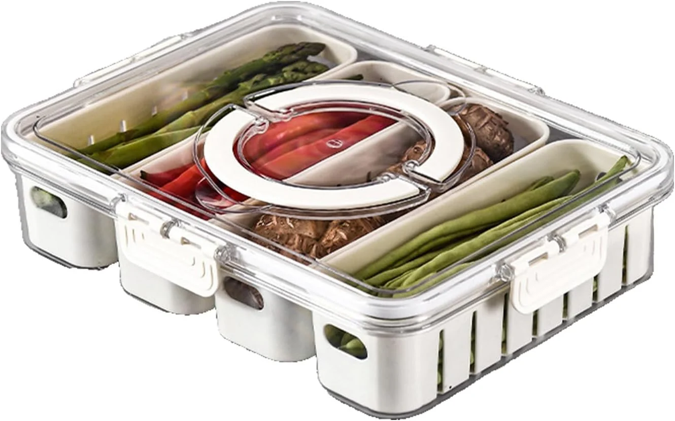 ظروف نگهداری میوه درب دار و دسته دار وکیوم WESTCH مناسب یخچال، سبد آبکش سبزیجات با ظرفیت بالا، سازمان دهنده یخچال (4 سبد تخلیه در یک جعبه - سایز کوچک)