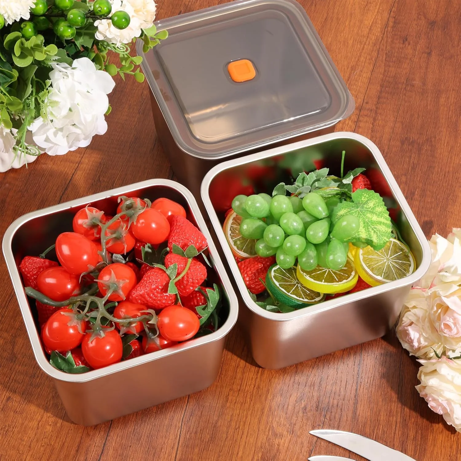 ظروف نگهداری خمیر پیتزا Wensdr، بسته 3 عددی، استیل ضد زنگ مربع بزرگ 6.3 اینچی با درب، جعبه نگهداری مواد غذایی با پوشش مهر و موم شده 6.3x6.3x4.72 (2500ML)