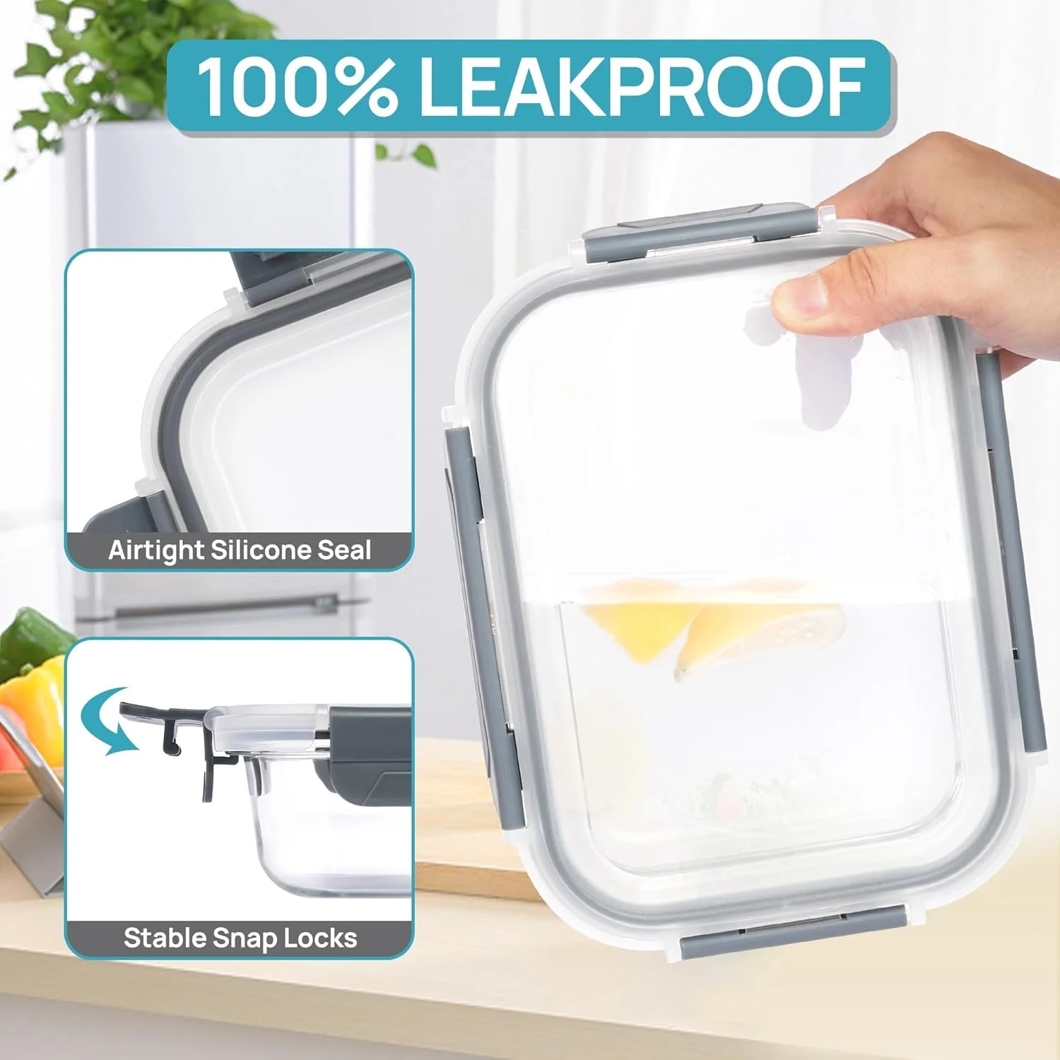 ظروف آماده سازی غذا شیشه ای Vtopmart، بسته 8 عددی با درب های چفتی (4 عدد * 1040 میلی لیتر + 4 عدد * 370 میلی لیتر)، ظروف نگهداری مواد غذایی آشپزخانه مناسب برای مایکروویو، فر، فریزر و ماشین ظرفشویی