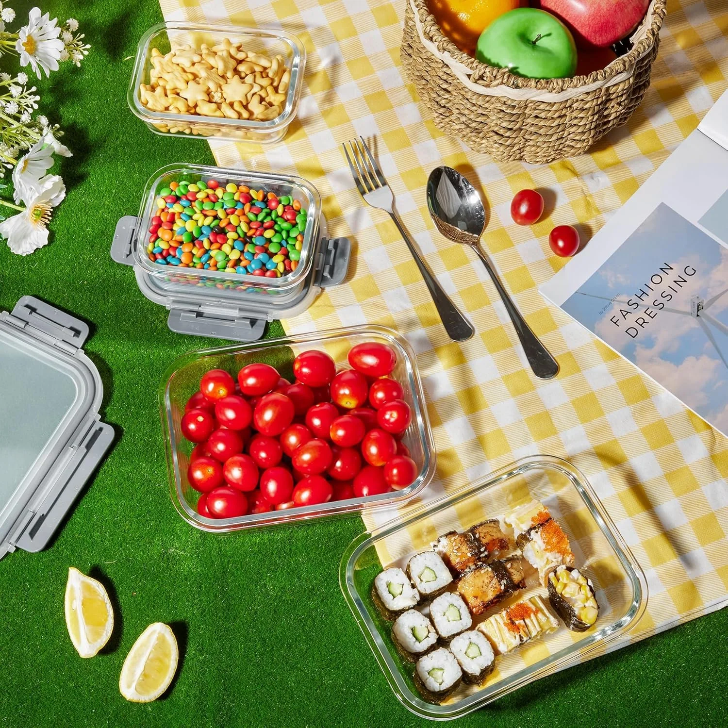 ظروف آماده سازی غذا شیشه ای Vtopmart، بسته 8 عددی با درب های چفتی (4 عدد * 1040 میلی لیتر + 4 عدد * 370 میلی لیتر)، ظروف نگهداری مواد غذایی آشپزخانه مناسب برای مایکروویو، فر، فریزر و ماشین ظرفشویی