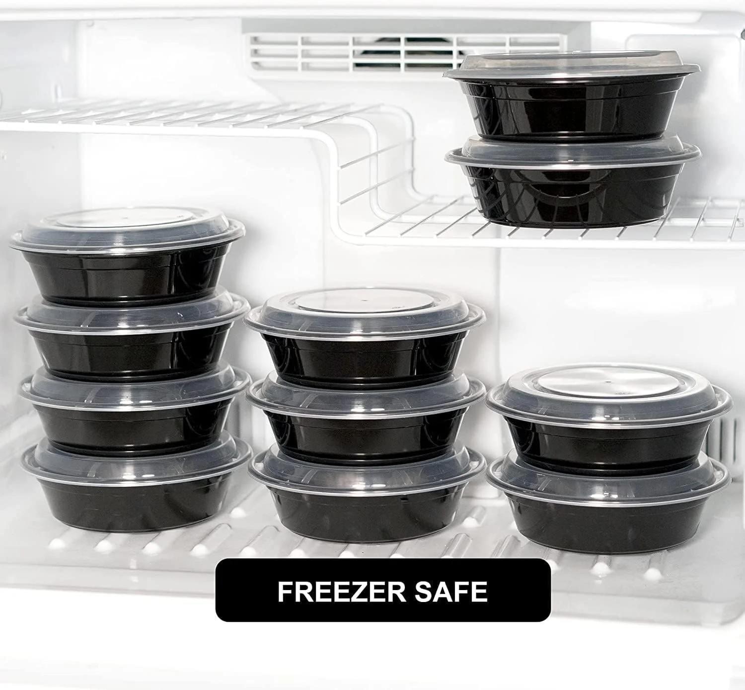 ظروف یکبار مصرف گرد 700 میلی لیتری Vsell24™، مناسب مایکروویو، همراه با درب، 50 عددی، مشکی، بدون BPA، مناسب برای بیرون بر، کاسه های غذا و ظرف سالاد